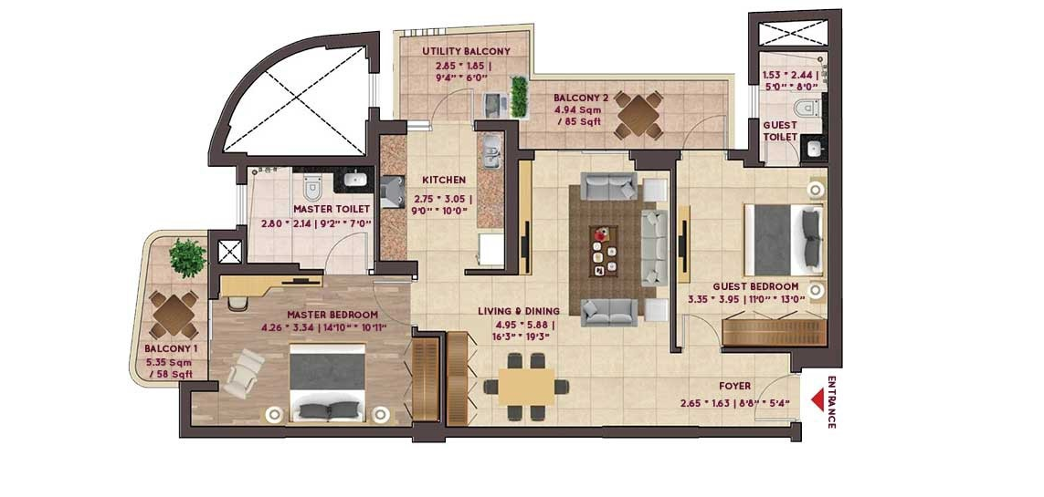 3 BHK + SR