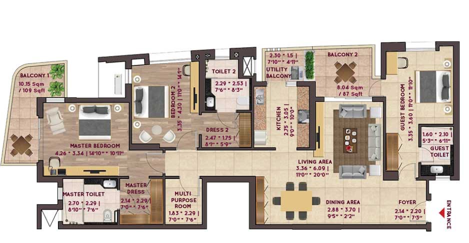 3 BHK + SR